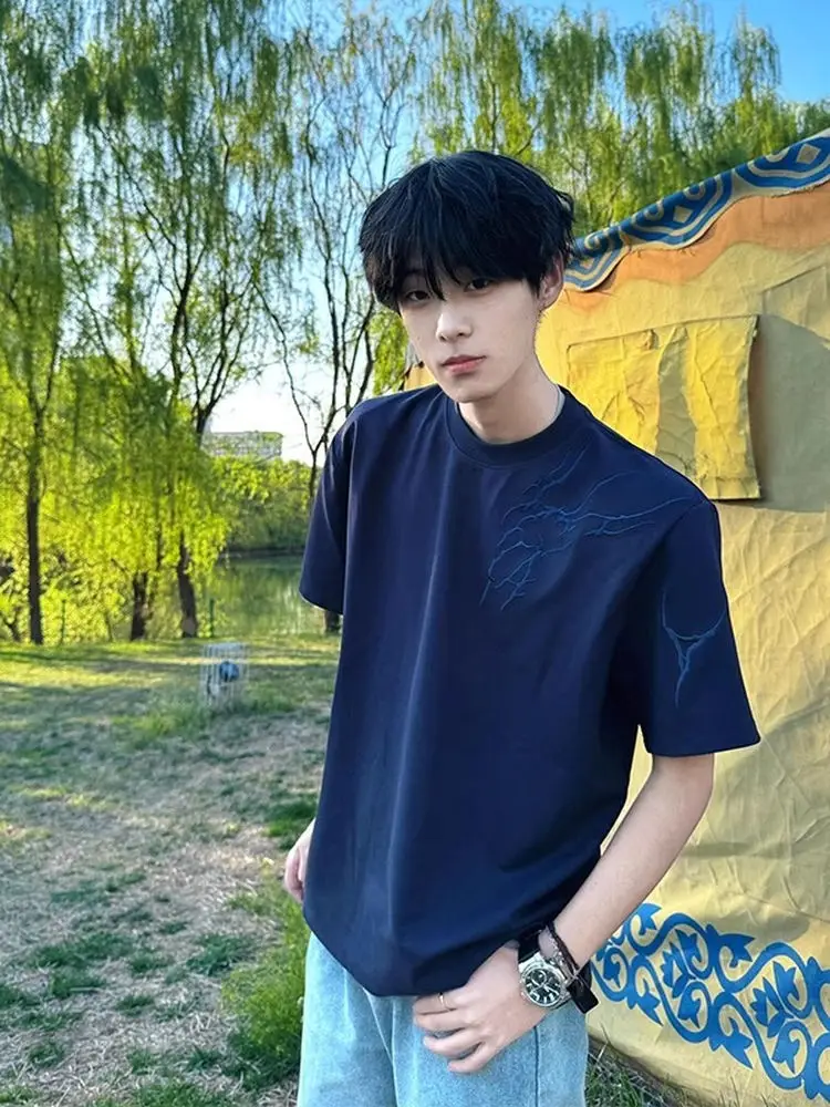 Blue Embroidered Padded oulder ort Sve T-irt for Men Summer Trendy Brand f Sve CleanFit Small Collar round Ne
Blue Embroidered Padded oulder ort Sve T-irt for Men Summer Trendy Brand f Sve CleanFit Small Collar round Ne