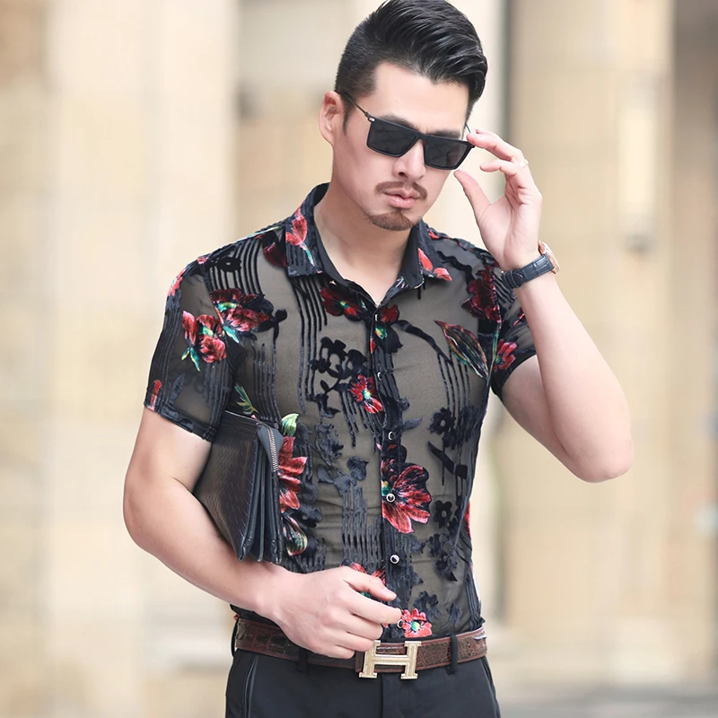 High-End Luxury Silk Transparent Slim Short Sleeve Shirts For Men Summer Quality Velvet Hollow Breathable Boutique Chemise Homme
High-End Luxury Silk Transparent Slim Short Sleeve Shirts For Men Summer Quality Velvet Hollow Breathable Boutique Chemise Homme