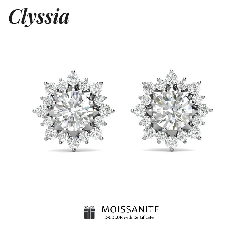 CLYSSIA D Color VVS1 0.6ct Moissanite Stud Earrings 925 Sterling Silver Sunflower 18K White Gold Plated Fine Jewelry for Women
CLYSSIA D Color VVS1 0.6ct Moissanite Stud Earrings 925 Sterling Silver Sunflower 18K White Gold Plated Fine Jewelry for Women