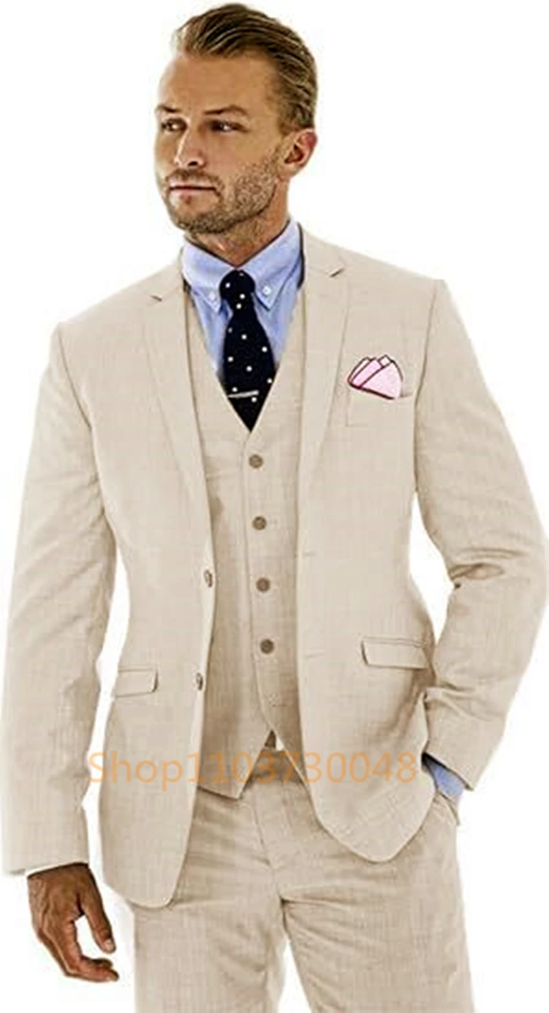 3 Pieces Beige/Blue Linen Men Suits Notch Lapel Slim Fit Blazer Vest Pants High Quality Elegant Summer Wedding Prom Suits
3 Pieces Beige/Blue Linen Men Suits Notch Lapel Slim Fit Blazer Vest Pants High Quality Elegant Summer Wedding Prom Suits