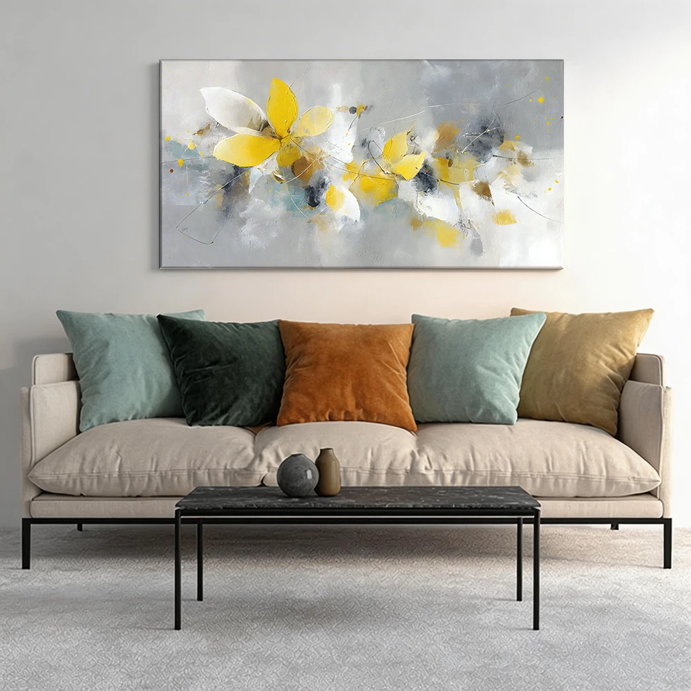 Large-sized solid wood frame canvas painting 1pc Painting with yellow white flowers.
Large-sized solid wood frame canvas painting 1pc Painting with yellow white flowers.