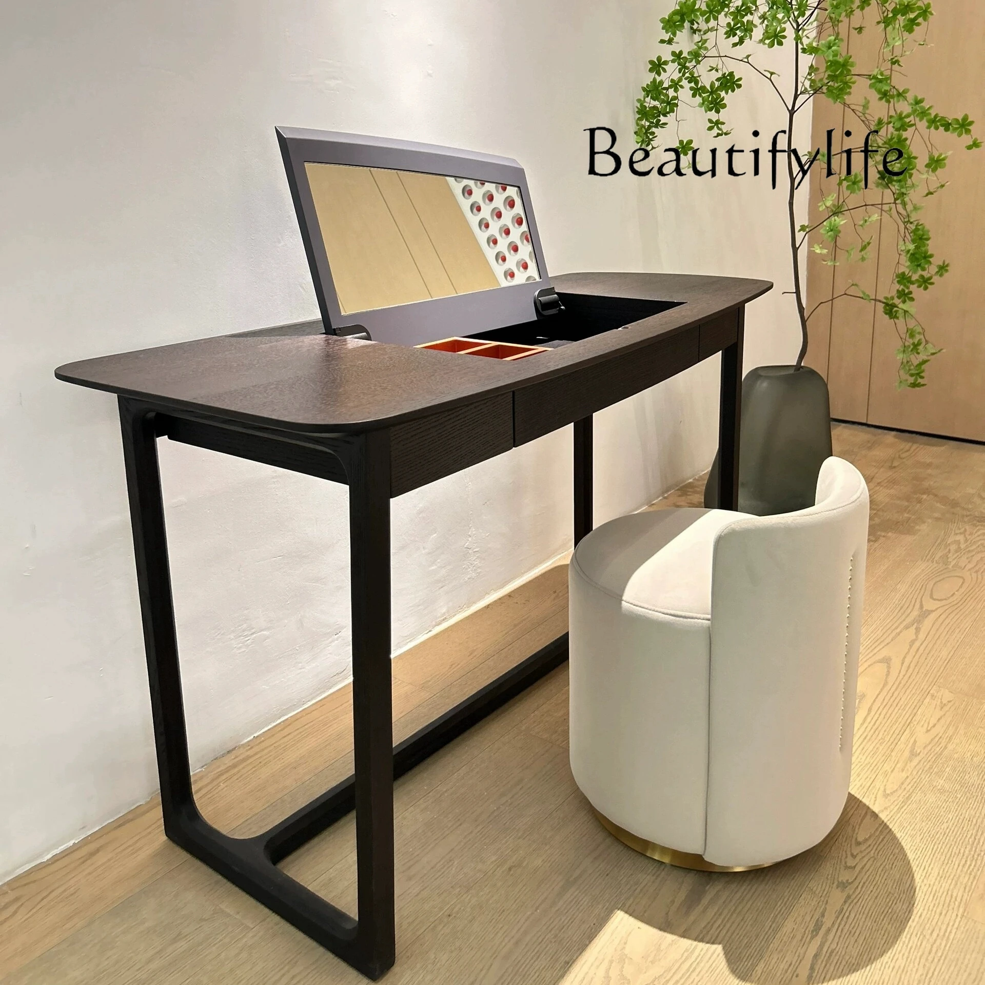 Italian Minimalist Smoked Wood Makeup Table Multifunctional Up and Down Flip with Mirror Bedroom Modern Dresser
Italian Minimalist Smoked Wood Makeup Table Multifunctional Up and Down Flip with Mirror Bedroom Modern Dresser