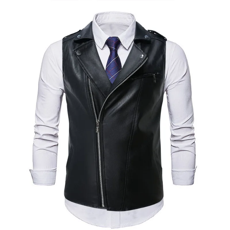 Spring and Autumn Men's Fashion Zipper Vest Locomotive Vest Lapel Pu Leather Sleeveless Jacket
Spring and Autumn Men's Fashion Zipper Vest Locomotive Vest Lapel Pu Leather Sleeveless Jacket