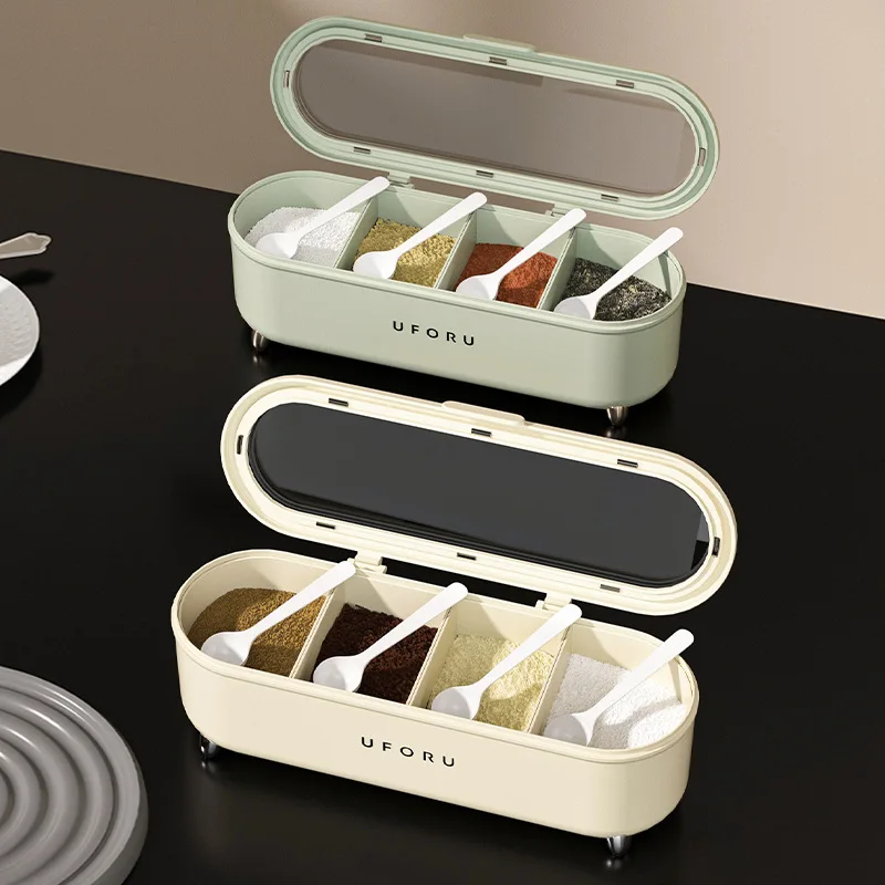 Kitchen Supplies Salt, Sugar, and Monosodium Glutamate Four-Grid Storage Integrated Light Luxury Spice Box Combination Suit
Kitchen Supplies Salt, Sugar, and Monosodium Glutamate Four-Grid Storage Integrated Light Luxury Spice Box Combination Suit