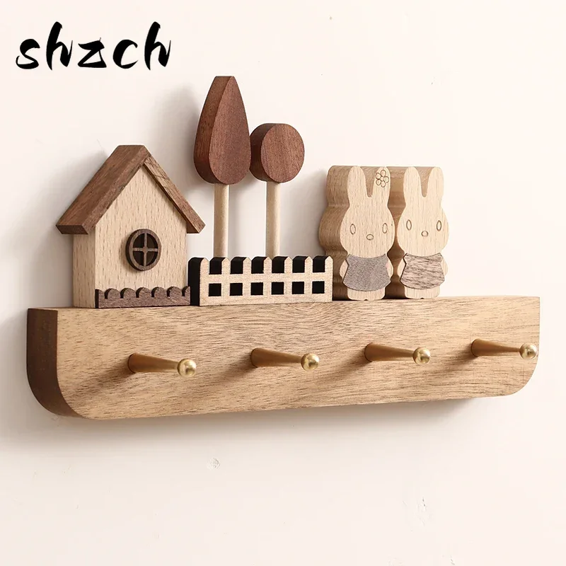 Wooden Key Holder Wall Mounted Clothes Rack with Brass Hooks Rustic Cute Rabbit Key Coat Hat Rack Kids Room Wall Storage Decorat
Wooden Key Holder Wall Mounted Clothes Rack with Brass Hooks Rustic Cute Rabbit Key Coat Hat Rack Kids Room Wall Storage Decorat