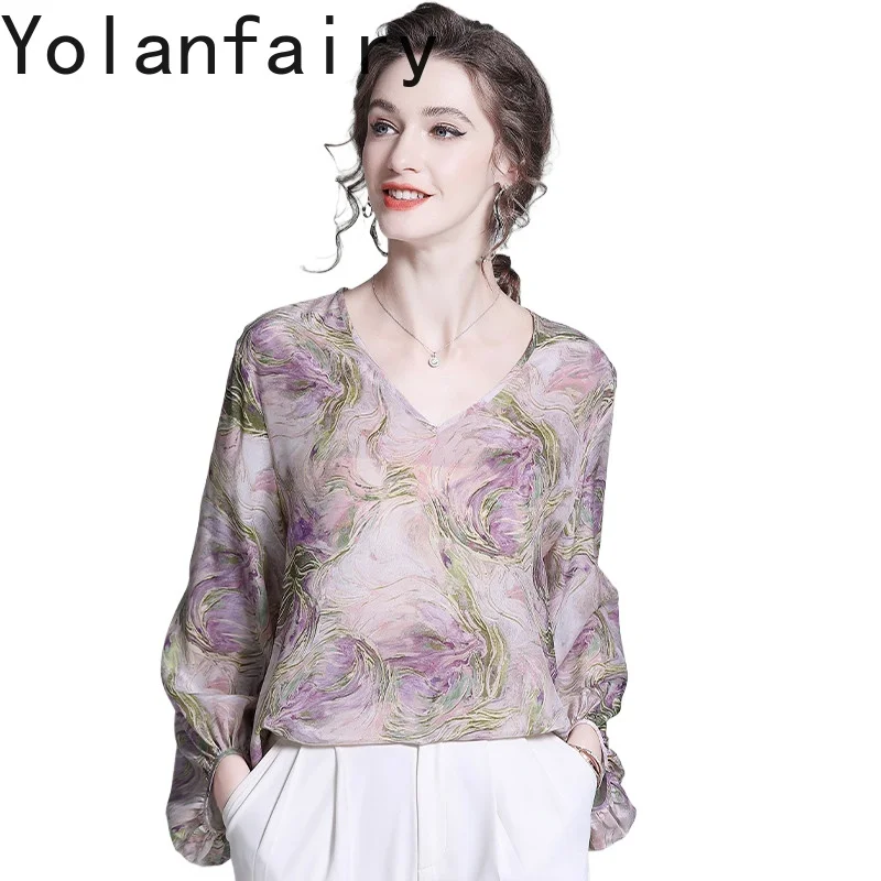 YOLANFAIRY 2026 Весна: Элегантные женские блузки из 100% натурального шелка тутового шелкопряда в корейском стиле, топы с цветочным принтом
YOLANFAIRY 2026 Весна: Элегантные женские блузки из 100% натурального шелка тутового шелкопряда в корейском стиле, топы с цветочным принтом