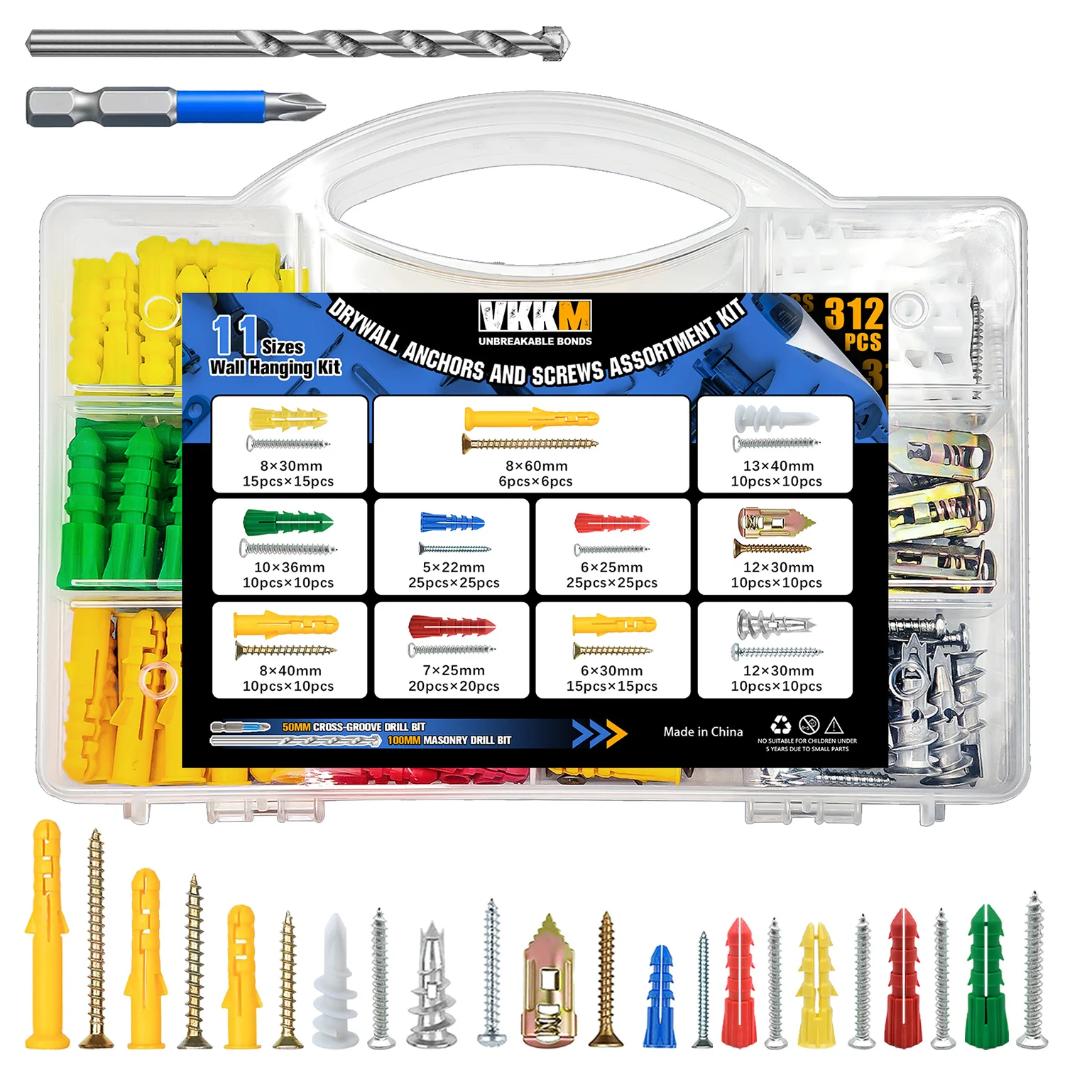 Wall Anchor Kit with Drill Bit, 11 Sizes Screws and Wall Anchors Assortment, Drywall Hollow Wall Concrete Screw Combination Box, Wall Hanging Kit for Home DIY Office
Wall Anchor Kit with Drill Bit, 11 Sizes Screws and Wall Anchors Assortment, Drywall Hollow Wall Concrete Screw Combination Box, Wall Hanging Kit for Home DIY Office