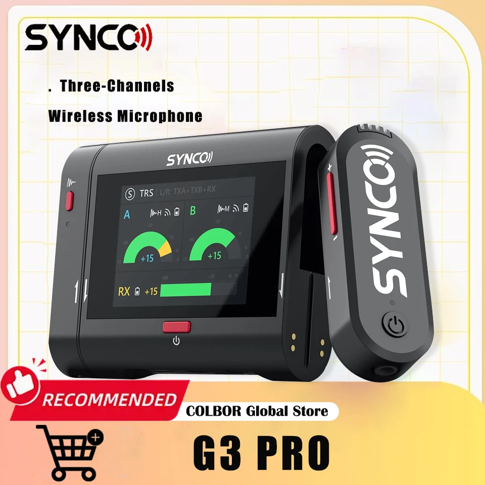 SYNCO G3 PRO Three-Channels Wireless Microphone 250m range Noise reduction Touchscreen for Phone Camera Live Streaming
SYNCO G3 PRO Three-Channels Wireless Microphone 250m range Noise reduction Touchscreen for Phone Camera Live Streaming