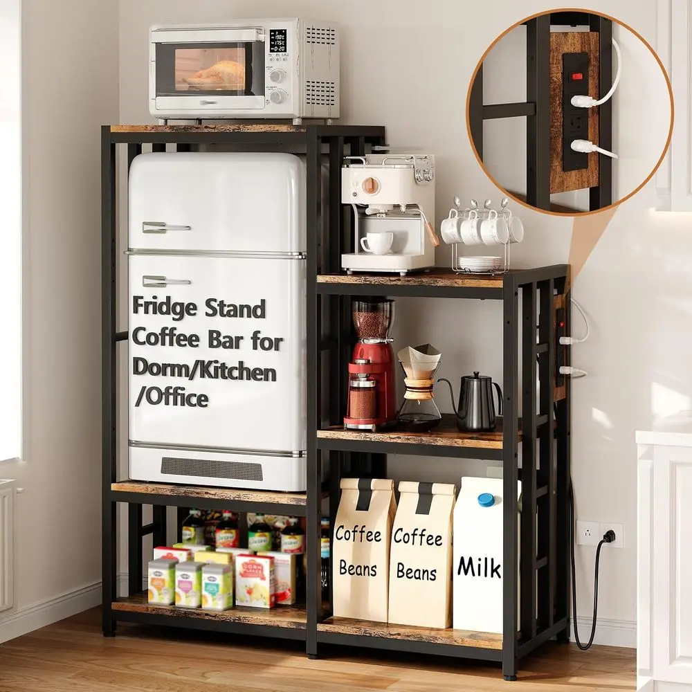 Compact Coffee Bar Cabinet with Refrigerator, Storage, Shelving, and Microwave Stand, Plus Power Outlet Baker's Rack, Large Tabl
Compact Coffee Bar Cabinet with Refrigerator, Storage, Shelving, and Microwave Stand, Plus Power Outlet Baker's Rack, Large Tabl