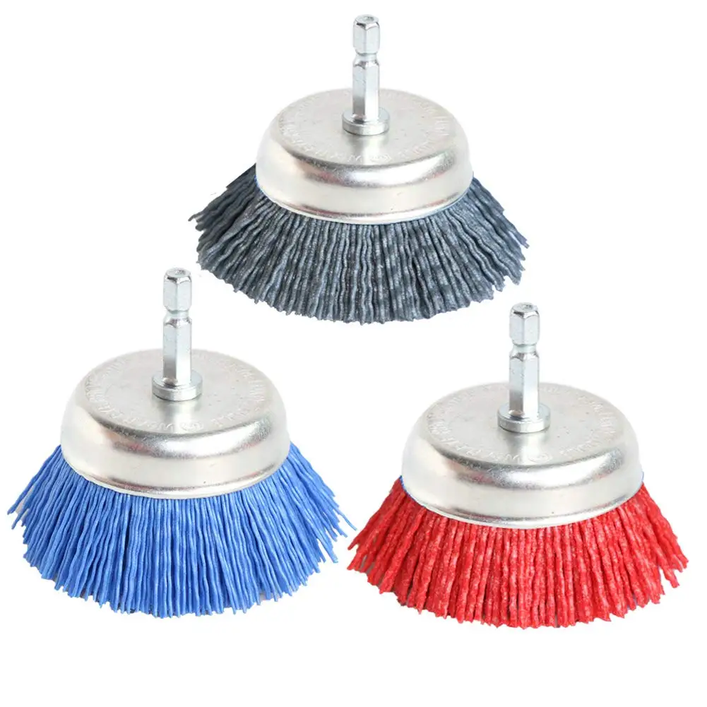 3Pcs Nylon Cup Brush Set for Drill with 1/4 Shank, 80 120 320 Grit for Rust Removal and Wood Polishing
3Pcs Nylon Cup Brush Set for Drill with 1/4 Shank, 80 120 320 Grit for Rust Removal and Wood Polishing