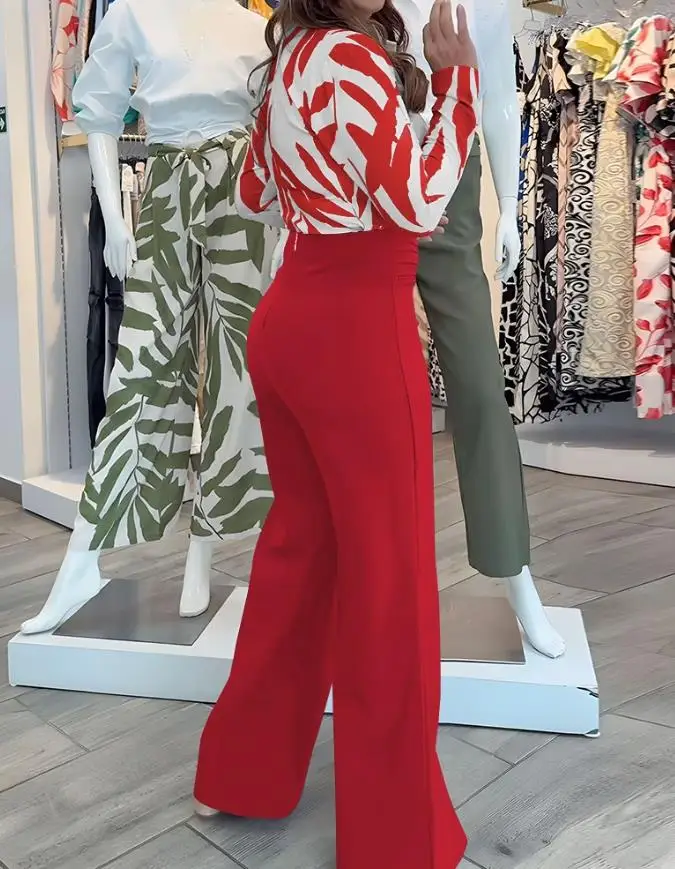 Women's Elegant Trousers Two Piece Sets Floral Print Long Sleeve Blouses & Casual High Waist Zipper Pants Set for Summer Wear
Women's Elegant Trousers Two Piece Sets Floral Print Long Sleeve Blouses & Casual High Waist Zipper Pants Set for Summer Wear