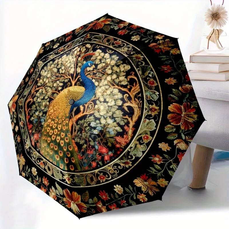 Bohemian Peacock & Phoenix Floral Umbrella - Automatic Open/close, Sturdy 8-Rib Iron Frame, Elegant Floral Pattern in Black/Bl
Bohemian Peacock & Phoenix Floral Umbrella - Automatic Open/close, Sturdy 8-Rib Iron Frame, Elegant Floral Pattern in Black/Bl