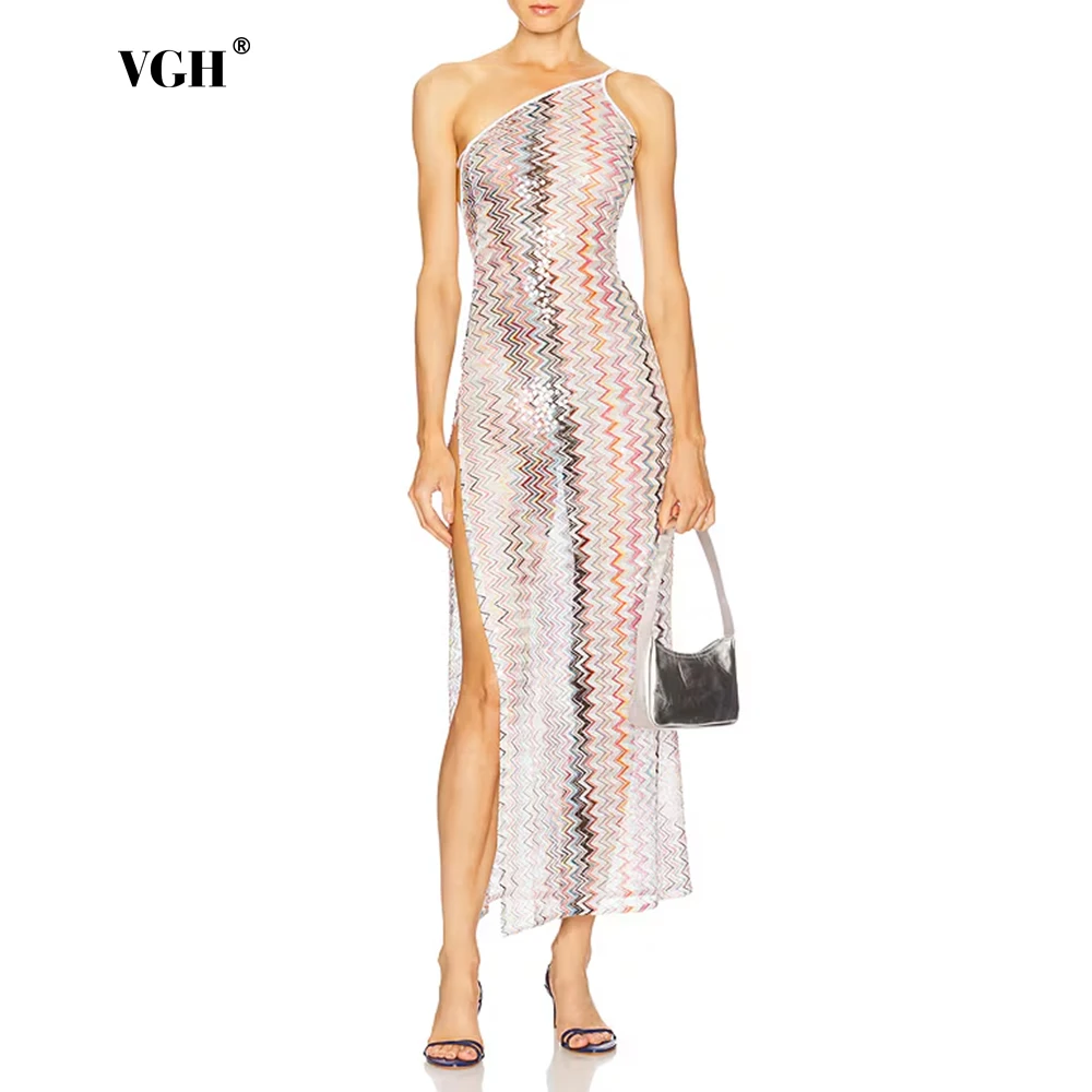VGH Glamorous Luxury Dinners Sequin Maxi Dress for Women Rainbow Chevron One Shoulder High Slit Design Gown for Fashion Events
VGH Glamorous Luxury Dinners Sequin Maxi Dress for Women Rainbow Chevron One Shoulder High Slit Design Gown for Fashion Events