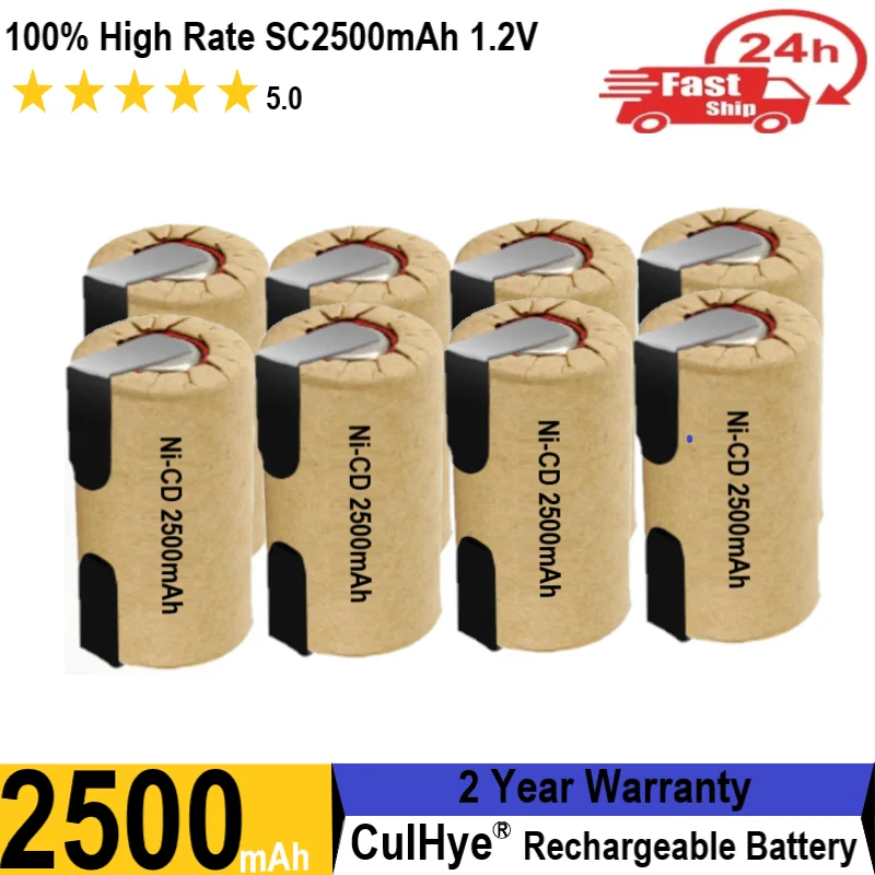 100% High Rate 8PCS SC2500mAh 1.2V Rechargeable Battery Sub C NI-CD Cell with Welding Tabs for Electric Drill Screwdriver
100% High Rate 8PCS SC2500mAh 1.2V Rechargeable Battery Sub C NI-CD Cell with Welding Tabs for Electric Drill Screwdriver