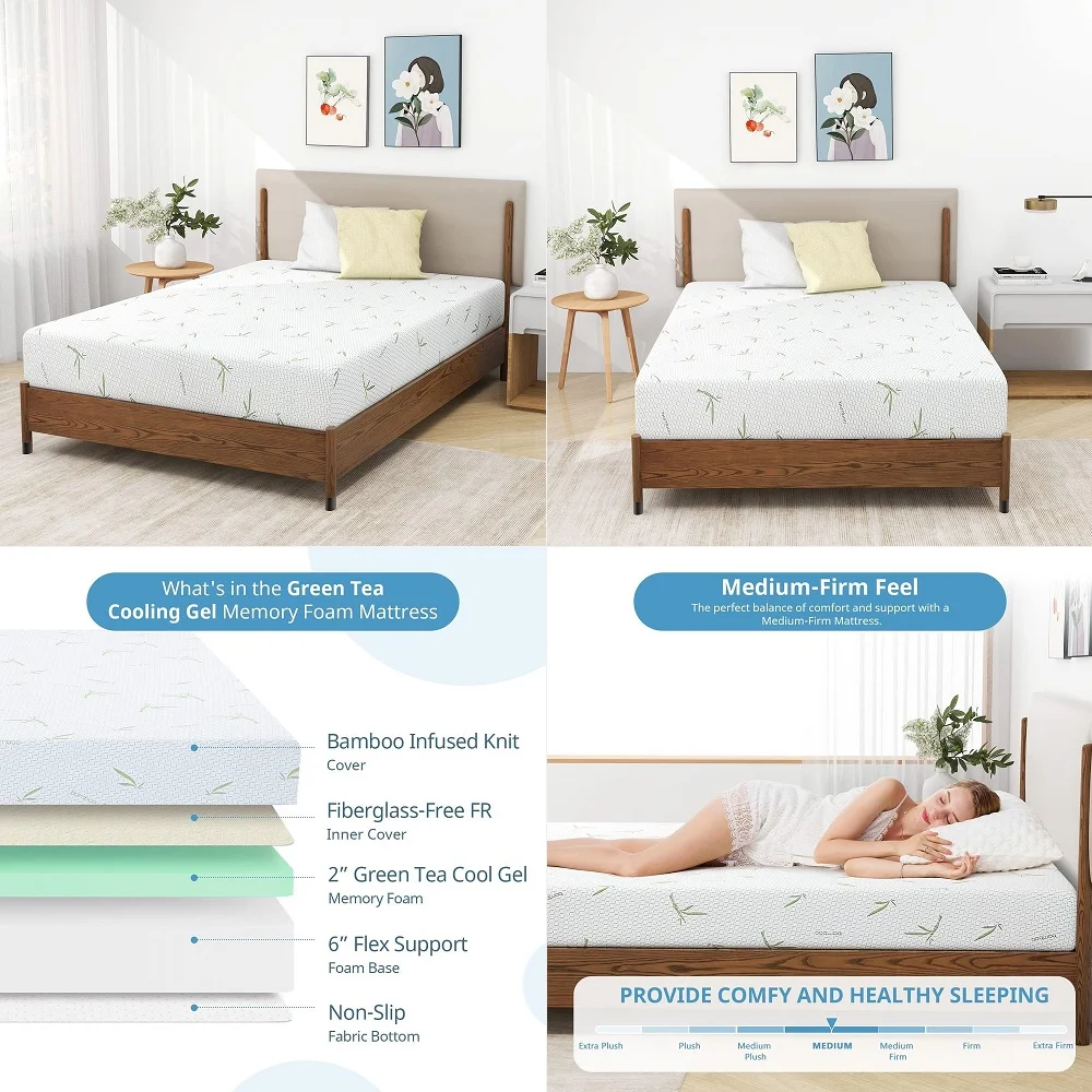 8 Inch King Mattress, Memory Foam Mattress in a Box with Breathable Cover, Green Tea King Size Mattress Pressure Relief, CertiP
8 Inch King Mattress, Memory Foam Mattress in a Box with Breathable Cover, Green Tea King Size Mattress Pressure Relief, CertiP