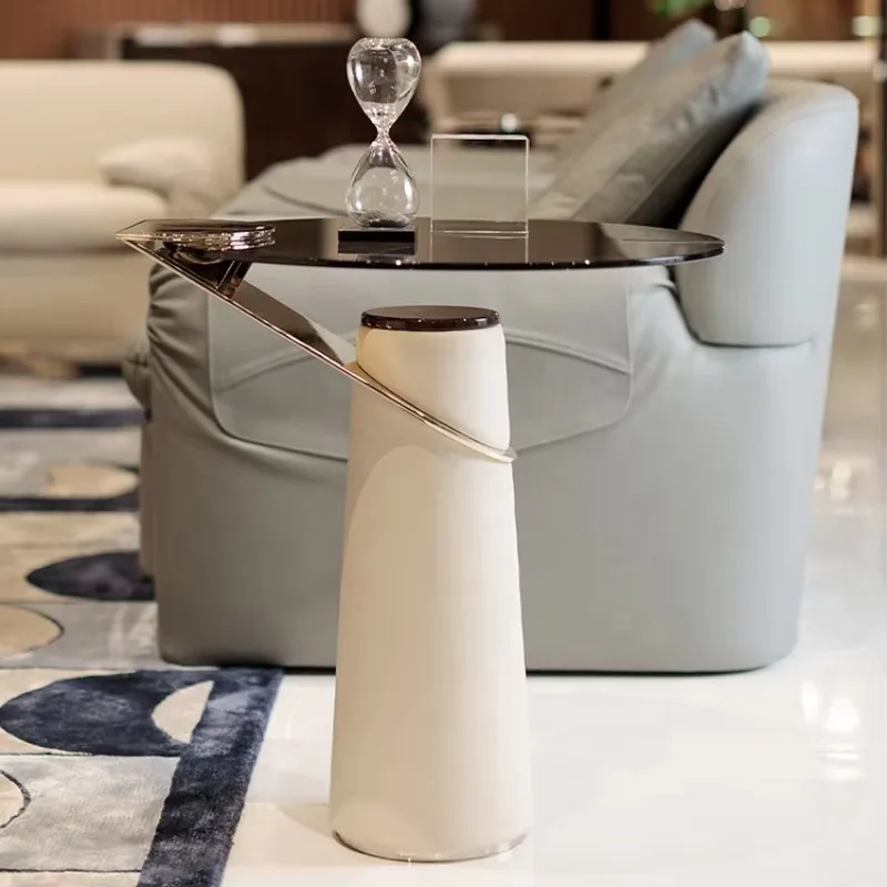 Luxury living room furniture leather interior base glass top sofa side table villa
Luxury living room furniture leather interior base glass top sofa side table villa
