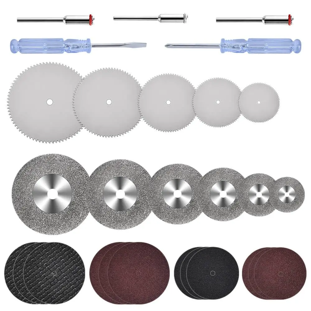 Hanboost 25Pcs Rotary Tool Cutting Disc Set, 2.35mm Shank HSS Saw Blades, Diamond Wheels & Resin Discs for Wood, Metal, Stone, G
Hanboost 25Pcs Rotary Tool Cutting Disc Set, 2.35mm Shank HSS Saw Blades, Diamond Wheels & Resin Discs for Wood, Metal, Stone, G