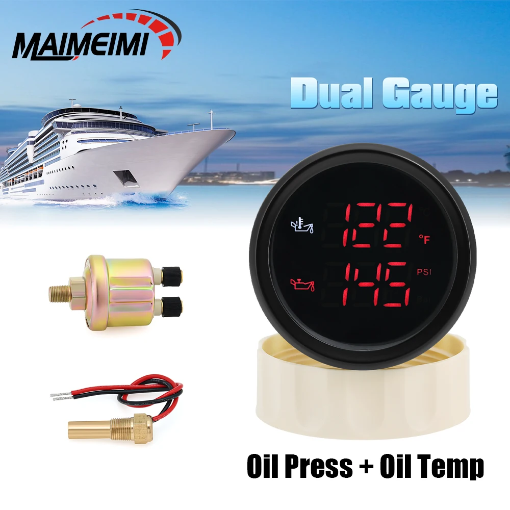 2 in 1 Digital 52mm Oil Pressure + Oil Temperature Gauge With Alarm Water Temp Meter With 1/8NPT Sensor For 12V 24V Car Boat
2 in 1 Digital 52mm Oil Pressure + Oil Temperature Gauge With Alarm Water Temp Meter With 1/8NPT Sensor For 12V 24V Car Boat