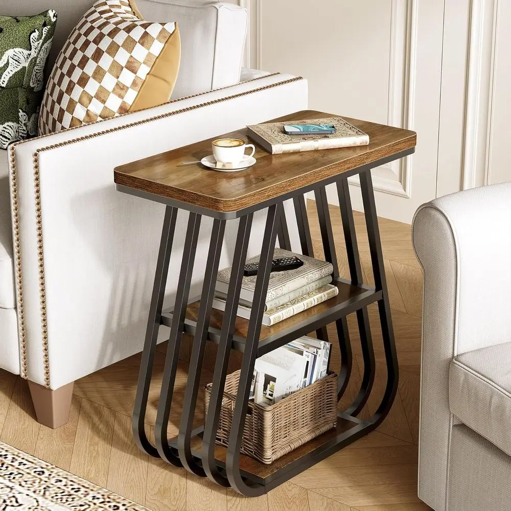 Oak Brown and Black Industrial 3-Tier Side Table with Storage for Small Living Spaces
Oak Brown and Black Industrial 3-Tier Side Table with Storage for Small Living Spaces
