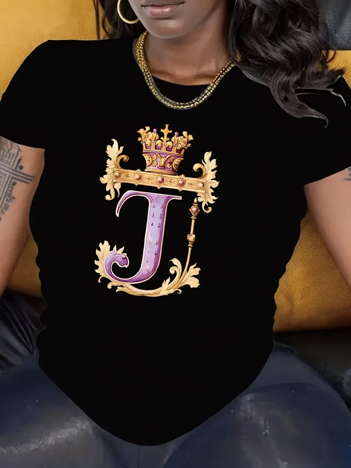 Women's Royal Crown and Letter J Pattern Short Sleeve T-shirt All Season Suitable Casual Top Street Sports Beach Style
Women's Royal Crown and Letter J Pattern Short Sleeve T-shirt All Season Suitable Casual Top Street Sports Beach Style