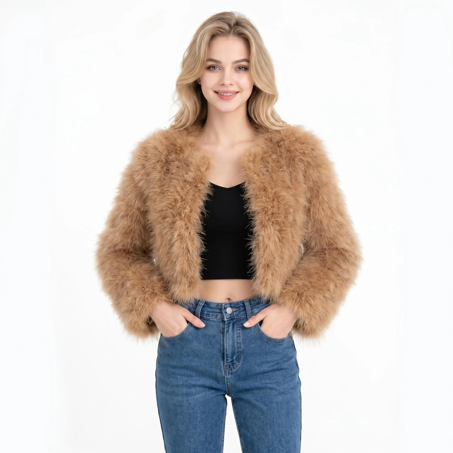 plus Size Real Ostrich Feather Jacket Style Fur Coat Warmth Fluffy Clothing Jacket for Women
plus Size Real Ostrich Feather Jacket Style Fur Coat Warmth Fluffy Clothing Jacket for Women