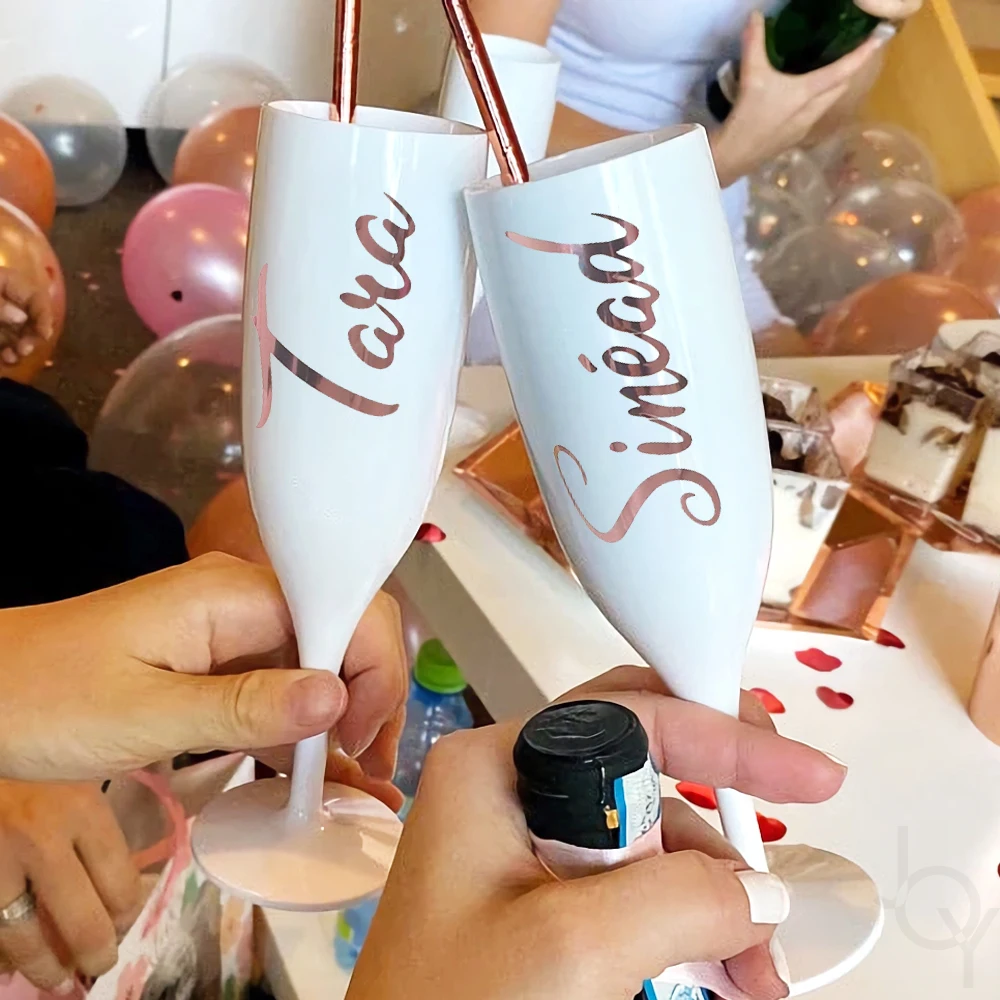 Personalized Wedding Glasses White Plastic Champagne Glasses, Hen Party Glasses, Wedding Champagne Flute, Bridesmaid Gift 
Personalized Wedding Glasses White Plastic Champagne Glasses, Hen Party Glasses, Wedding Champagne Flute, Bridesmaid Gift