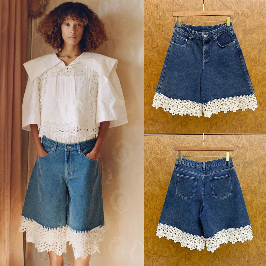 Elegant Lace Splicing Short Jeans High Waist Cotton Spring Season Ladies Loose Fit Micro Stretch Pure Color Button Closure
Elegant Lace Splicing Short Jeans High Waist Cotton Spring Season Ladies Loose Fit Micro Stretch Pure Color Button Closure