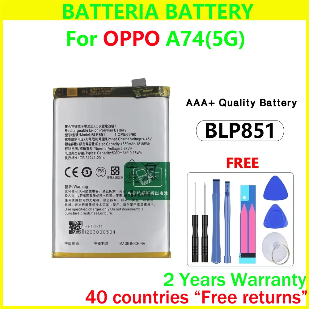 New BLP851 5000mAh Battery For OPPO A74 5G CPH2197 CPH2263 Genuine Replacement Batteries With Free Tools
New BLP851 5000mAh Battery For OPPO A74 5G CPH2197 CPH2263 Genuine Replacement Batteries With Free Tools