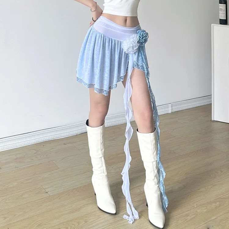 Elegant Sweet 3D Rose Ribbon Skirt for Women Y2k Irregular Slim Fit Blue Skirts Mesh Double-layer High Waist Faldas Mujer
Elegant Sweet 3D Rose Ribbon Skirt for Women Y2k Irregular Slim Fit Blue Skirts Mesh Double-layer High Waist Faldas Mujer