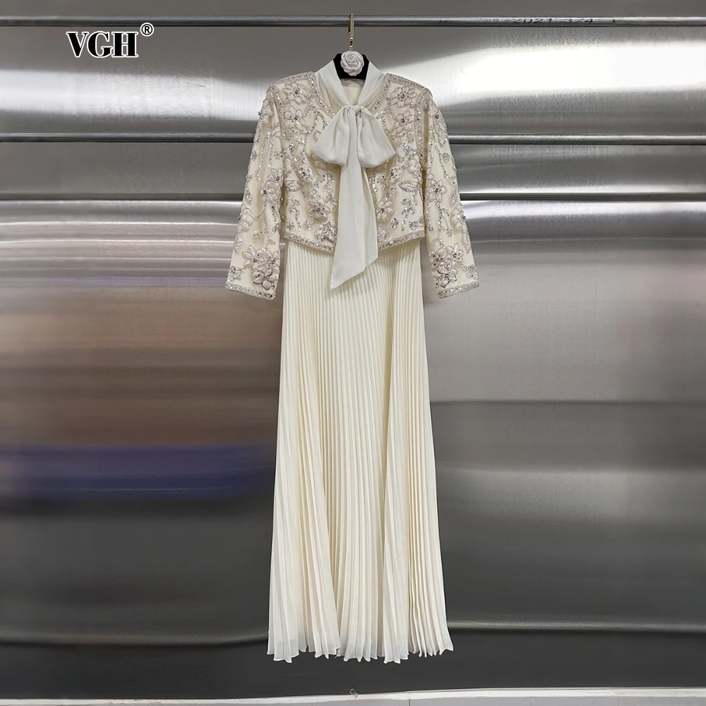 VGH Two Piece Set for Women Scarf Collar Sleeveless High Waist Peated Dress Long Sleeve Coat with Sequins Elegant Outfit Female
VGH Two Piece Set for Women Scarf Collar Sleeveless High Waist Peated Dress Long Sleeve Coat with Sequins Elegant Outfit Female