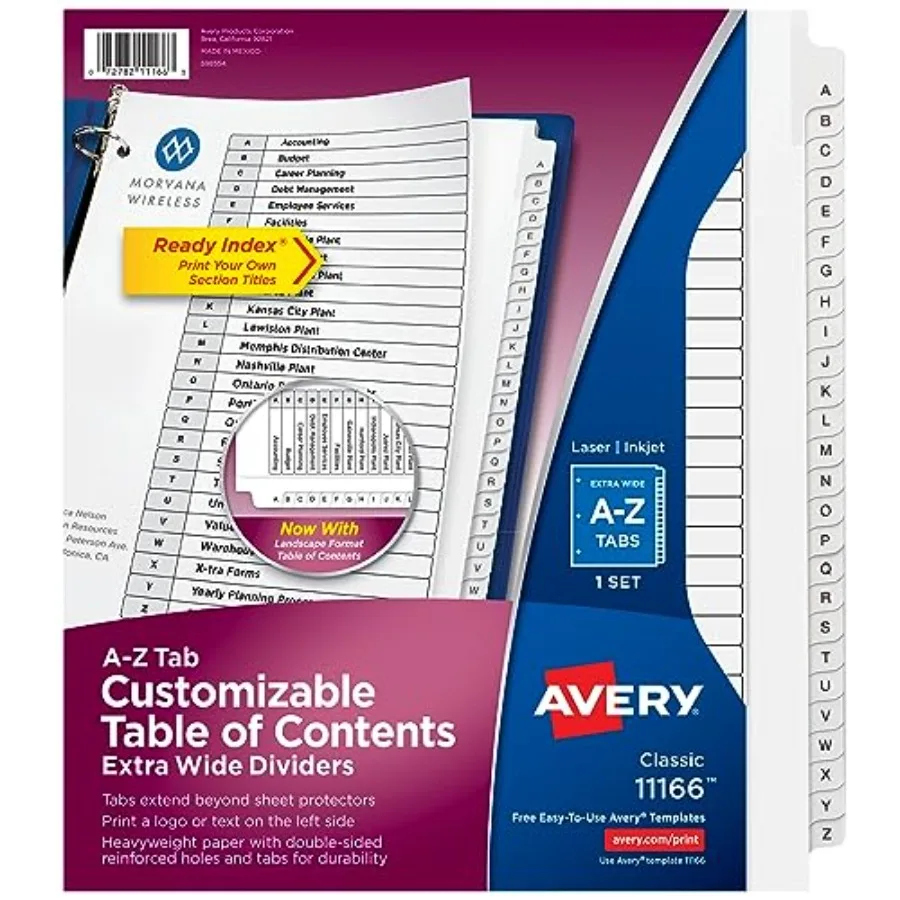 Extra-Wide Dividers for 3 Ring Binders, 26 Tabs per Set, Customizable Table of Contents, Multicolor Tabs, Works Great with Shee
Extra-Wide Dividers for 3 Ring Binders, 26 Tabs per Set, Customizable Table of Contents, Multicolor Tabs, Works Great with Shee
