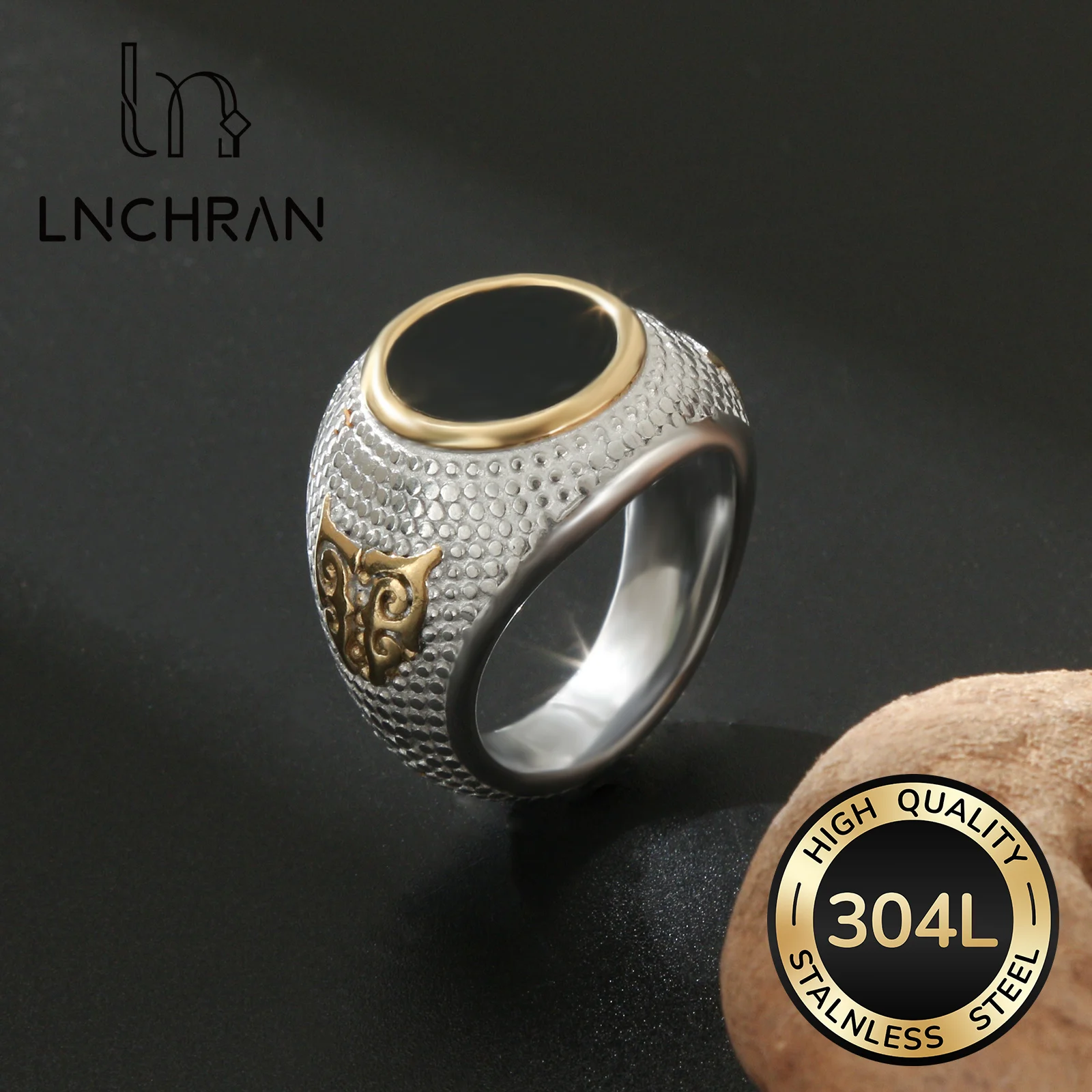 Two-Tone Stainless Steel Signet Ring with Black Enamel and Owl Engraving for Men
Two-Tone Stainless Steel Signet Ring with Black Enamel and Owl Engraving for Men