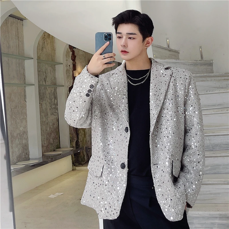 Мужской костюм Ele Sequin: модная уличная одежда для осени и зимы, повседневная верхняя одежда из полиэстера с длинными рукавами
Мужской костюм Ele Sequin: модная уличная одежда для осени и зимы, повседневная верхняя одежда из полиэстера с длинными рукавами