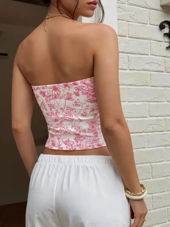 Summer Fashionable Elegant Y2K Sexy Style Floral Print Slim Fit Backless Sleeveless Strapless Vest Suitable for Parties Dates
Summer Fashionable Elegant Y2K Sexy Style Floral Print Slim Fit Backless Sleeveless Strapless Vest Suitable for Parties Dates