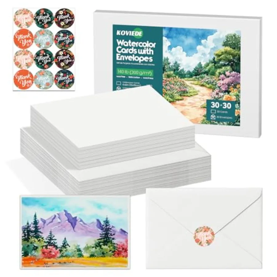 30 Pack Blank Watercolor Cards with Envelopes 4 x 6 Inch - 140lb/300gsm 100% Cotton Non-Folded Watercolor Paper for Wedding Inv
30 Pack Blank Watercolor Cards with Envelopes 4 x 6 Inch - 140lb/300gsm 100% Cotton Non-Folded Watercolor Paper for Wedding Inv