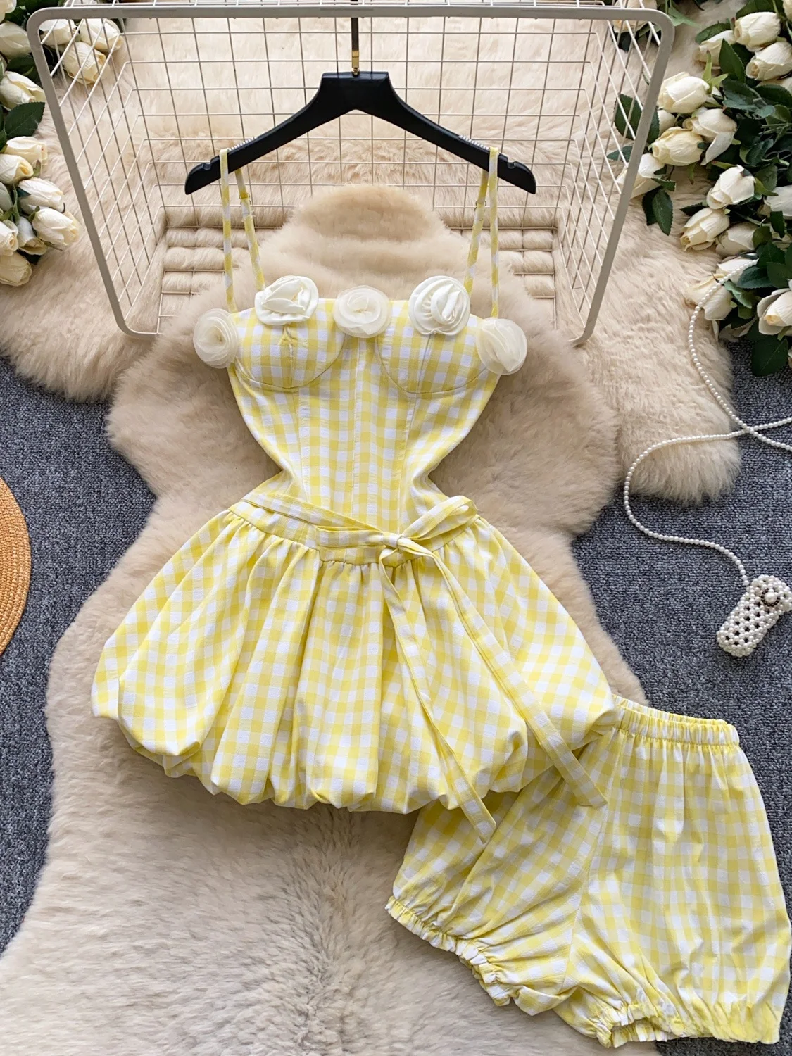 Sweet Style Floral Print Halter Dress Women's Summer Slimming Cake Skirt Two-Piece Set High Waist Gingham Pattern 3D Flowers
Sweet Style Floral Print Halter Dress Women's Summer Slimming Cake Skirt Two-Piece Set High Waist Gingham Pattern 3D Flowers