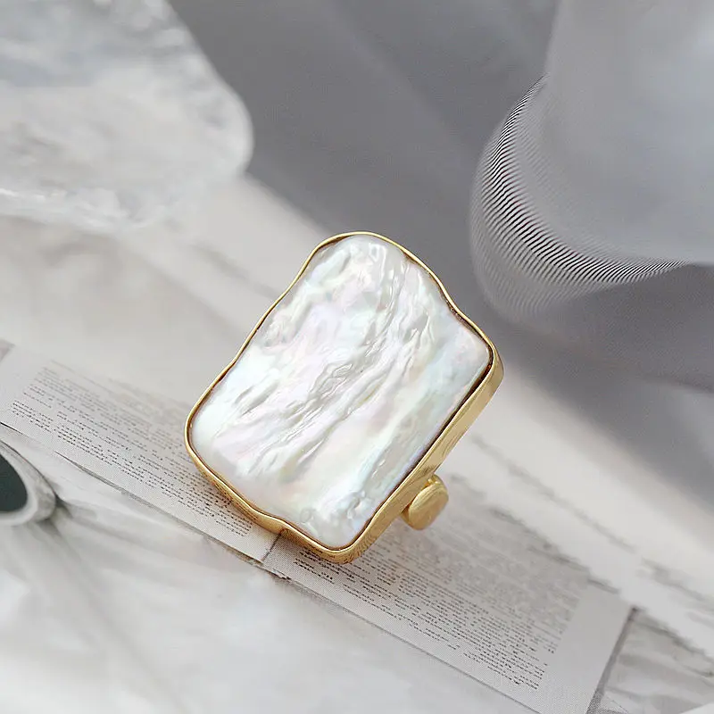 Authentic 925 Sterling Silver Rings Inlaid Natural Baroque Pearl 18K Gold Plated Adjustable Ring Lady Fashion Jewelry Gift
Authentic 925 Sterling Silver Rings Inlaid Natural Baroque Pearl 18K Gold Plated Adjustable Ring Lady Fashion Jewelry Gift