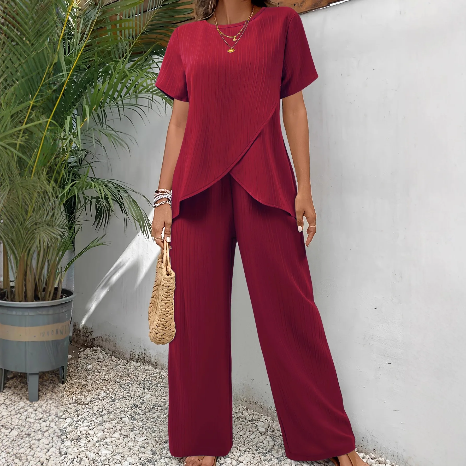 Women's 2-piece Set Blouse Cropped Sleeve Solid Color Summer Blouses Wide Leg Pants Asymmetrical Chiffon Blouse Loose Fit Maxi
Women's 2-piece Set Blouse Cropped Sleeve Solid Color Summer Blouses Wide Leg Pants Asymmetrical Chiffon Blouse Loose Fit Maxi