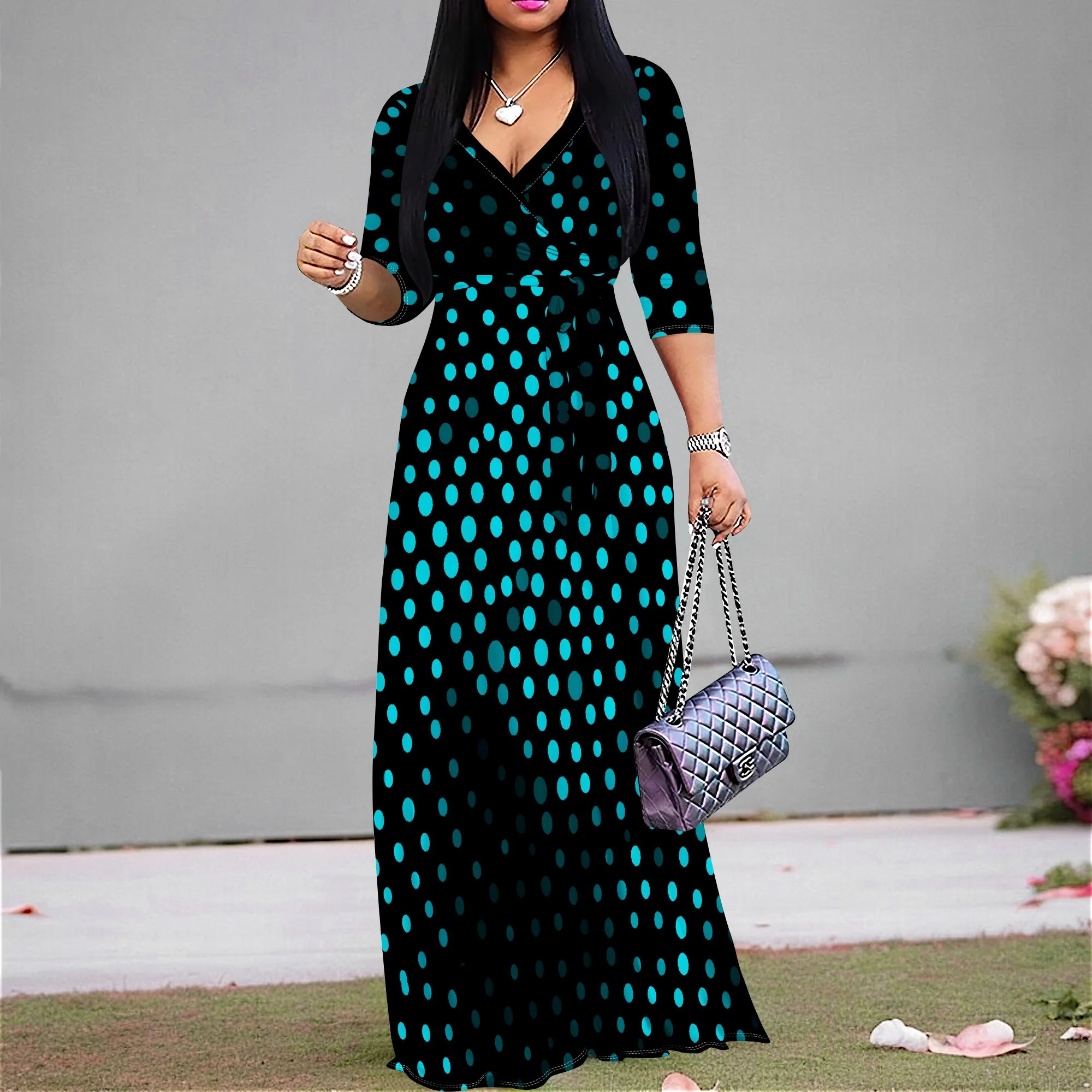 Women's Polka Dot Maxi Dress V-Neck High Waist Long Dress 3/4 Sleeve Casual Day Dresses S-3XL
Women's Polka Dot Maxi Dress V-Neck High Waist Long Dress 3/4 Sleeve Casual Day Dresses S-3XL