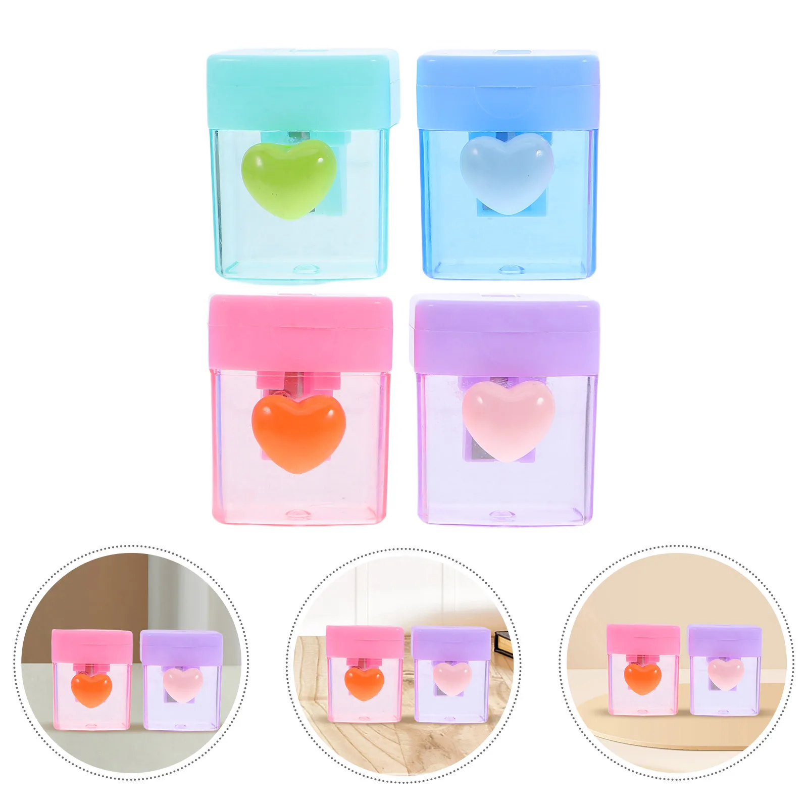 4Pcs Single Hole Pencil Sharpener Transparent Heart Pattern Cute School Supplies Mini Sharpener for Kids Office Classroom 
4Pcs Single Hole Pencil Sharpener Transparent Heart Pattern Cute School Supplies Mini Sharpener for Kids Office Classroom