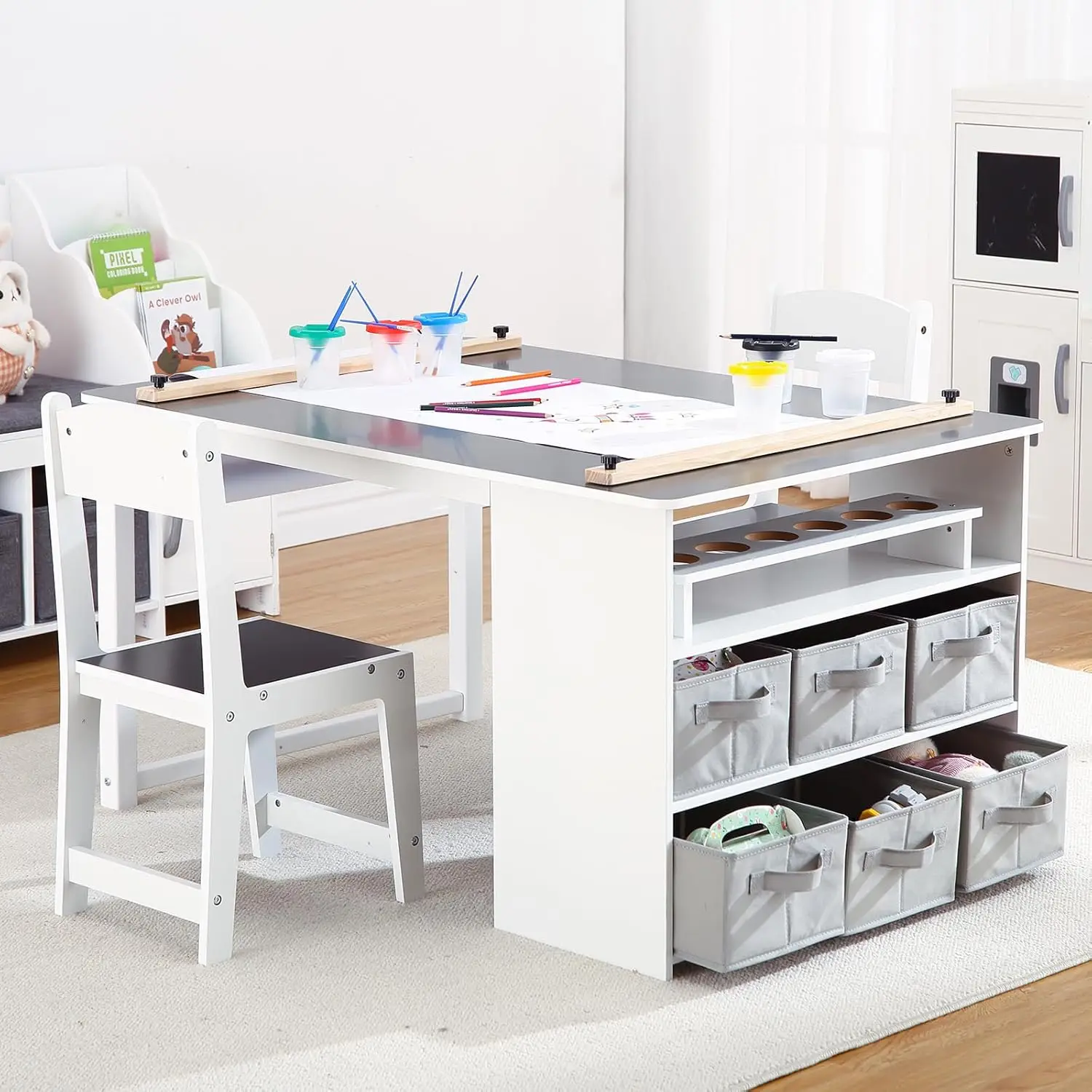 4 In 1 Kids Art Table and Chair Set,Toddler Craft Large Storage Desk With Portable Art Supply Organizer, Drawing Desk, Kids Activity and Study Table, Activity & Crafts for Children Wooden Furniture
4 In 1 Kids Art Table and Chair Set,Toddler Craft Large Storage Desk With Portable Art Supply Organizer, Drawing Desk, Kids Activity and Study Table, Activity & Crafts for Children Wooden Furniture
