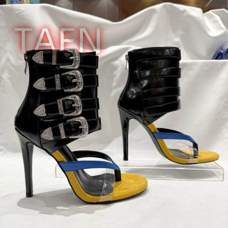 Buckle Embellished Thong Sandals Round Toe Stiletto Heel Sandals Women's Black Flip Flop Patchwork Sandals Zapatos Para Mujere
Buckle Embellished Thong Sandals Round Toe Stiletto Heel Sandals Women's Black Flip Flop Patchwork Sandals Zapatos Para Mujere