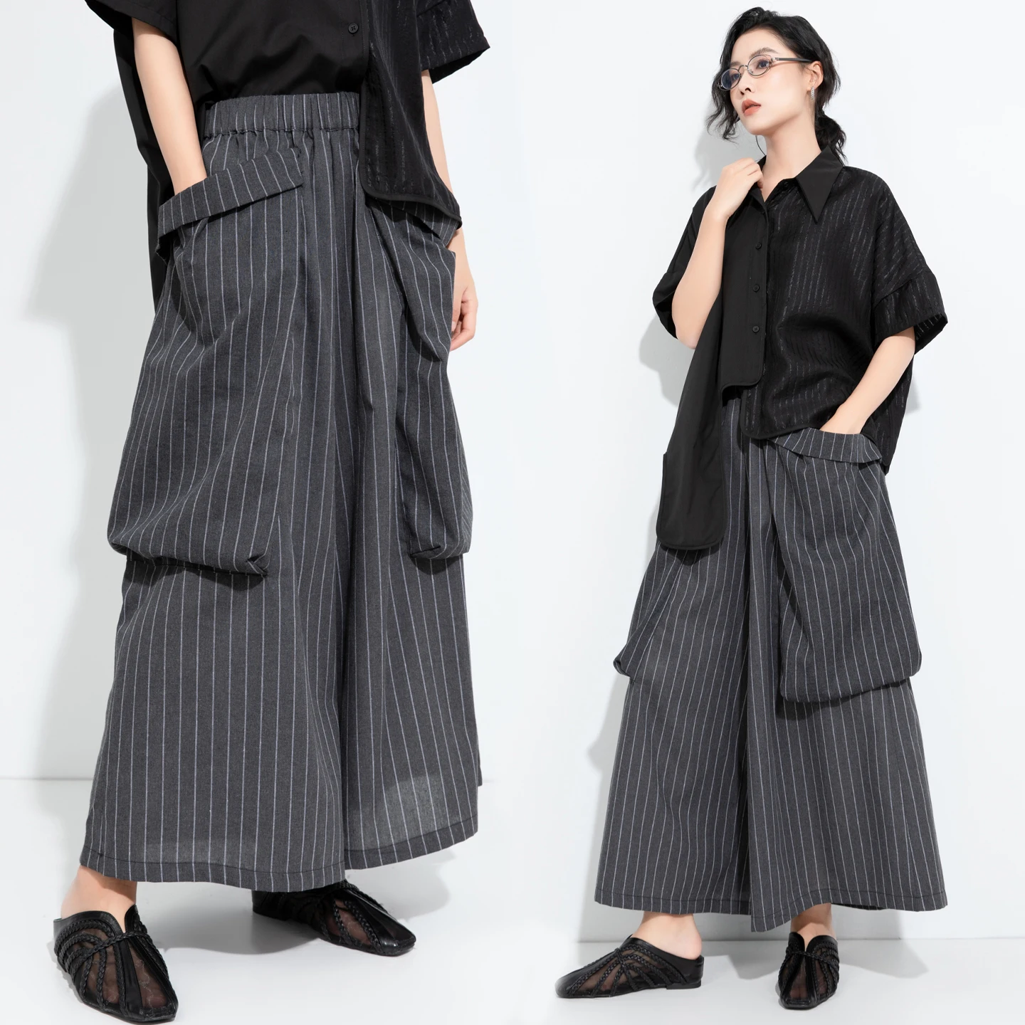 Dark Style Wide Leg Pants Nine Points Striped Loose Women's plus Size Slimming Trousers Comfortable Breathable Casual Pants
Dark Style Wide Leg Pants Nine Points Striped Loose Women's plus Size Slimming Trousers Comfortable Breathable Casual Pants