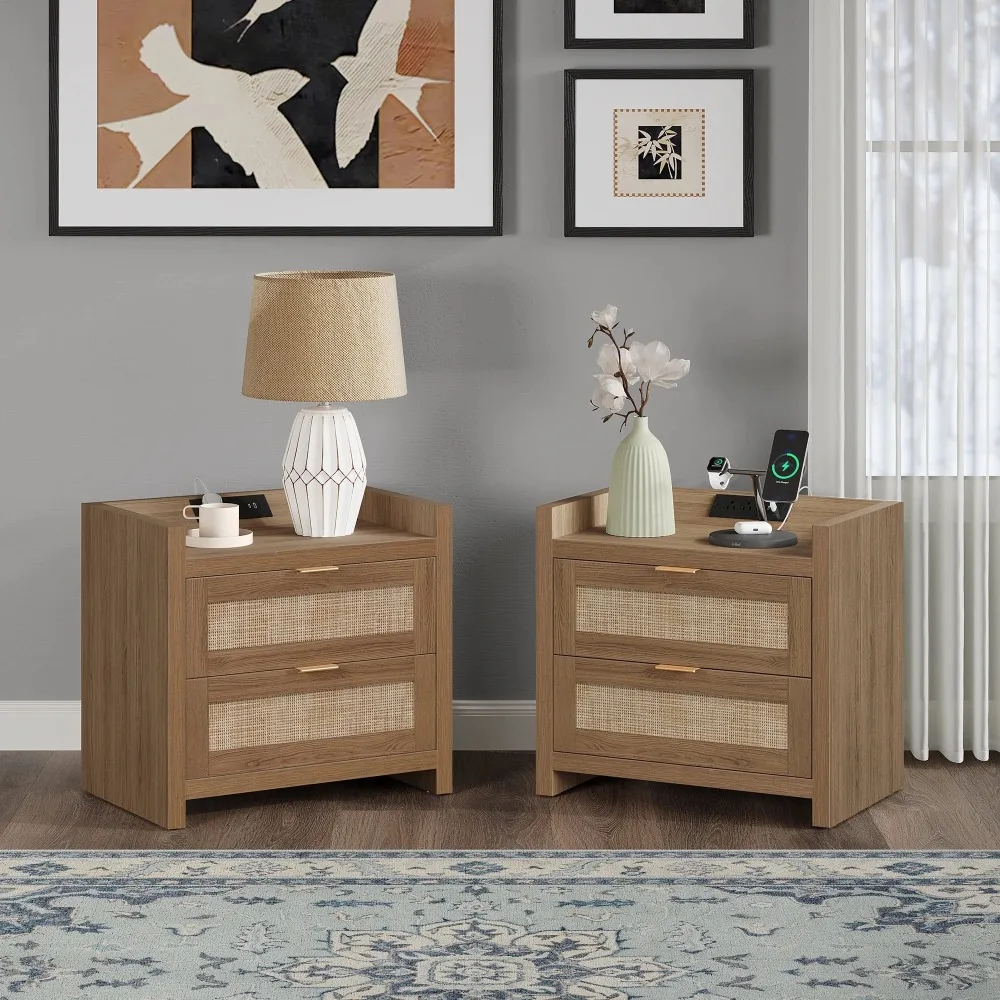 Rattan Nightstand Set of 2 with Charging Station, Boho Modern Bedside Tables with 2 Drawer,Bed Side Tables End Table for Bedroom
Rattan Nightstand Set of 2 with Charging Station, Boho Modern Bedside Tables with 2 Drawer,Bed Side Tables End Table for Bedroom