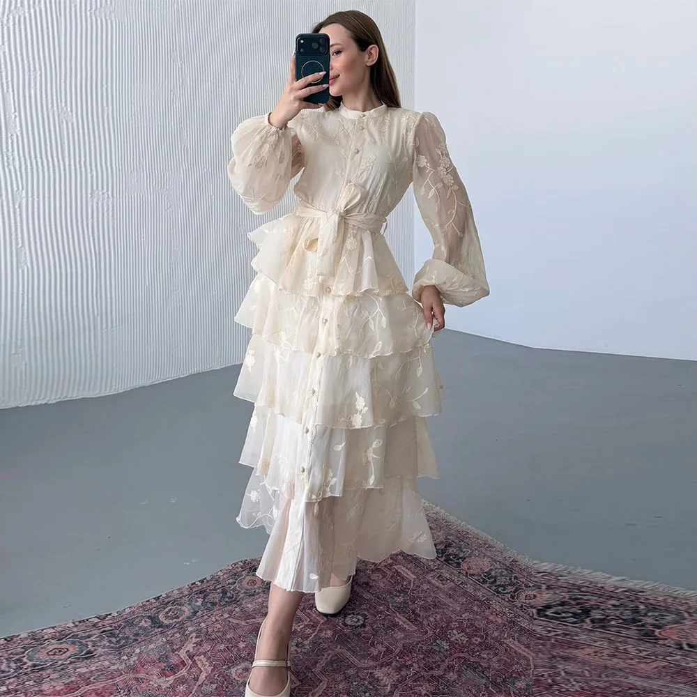 Customized Elegant A-Line Long Sleeves Evening Dress Delicate Crew Neck Tiered Bespoke Occasion Gowns Buttons Party Dress
Customized Elegant A-Line Long Sleeves Evening Dress Delicate Crew Neck Tiered Bespoke Occasion Gowns Buttons Party Dress