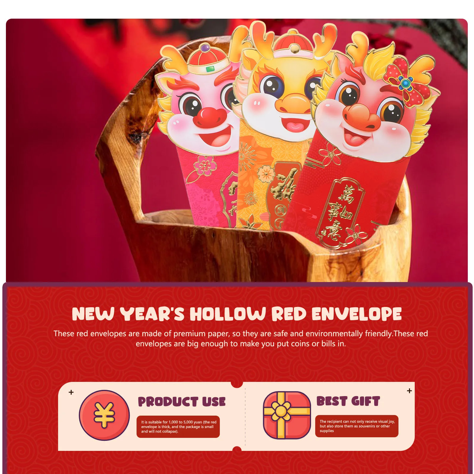 6pcs 2024 Year Of The Dragon Red Envelopes Creative Chinese Style Festival Money Pouches New Year Gift Pocket Cartoon
6pcs 2024 Year Of The Dragon Red Envelopes Creative Chinese Style Festival Money Pouches New Year Gift Pocket Cartoon