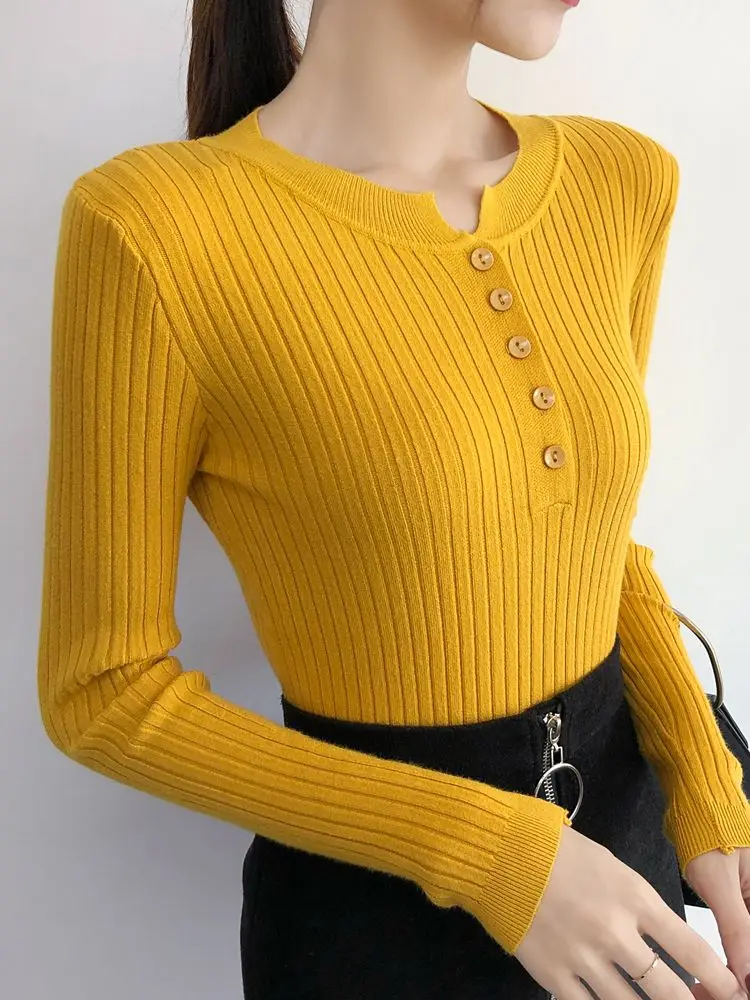 Spring Autumn Fashion Long Sleeve Knitted Sweater Women Casual Pullover Sweaters With Buttons Female Winter Stretch Basic Tops
Spring Autumn Fashion Long Sleeve Knitted Sweater Women Casual Pullover Sweaters With Buttons Female Winter Stretch Basic Tops