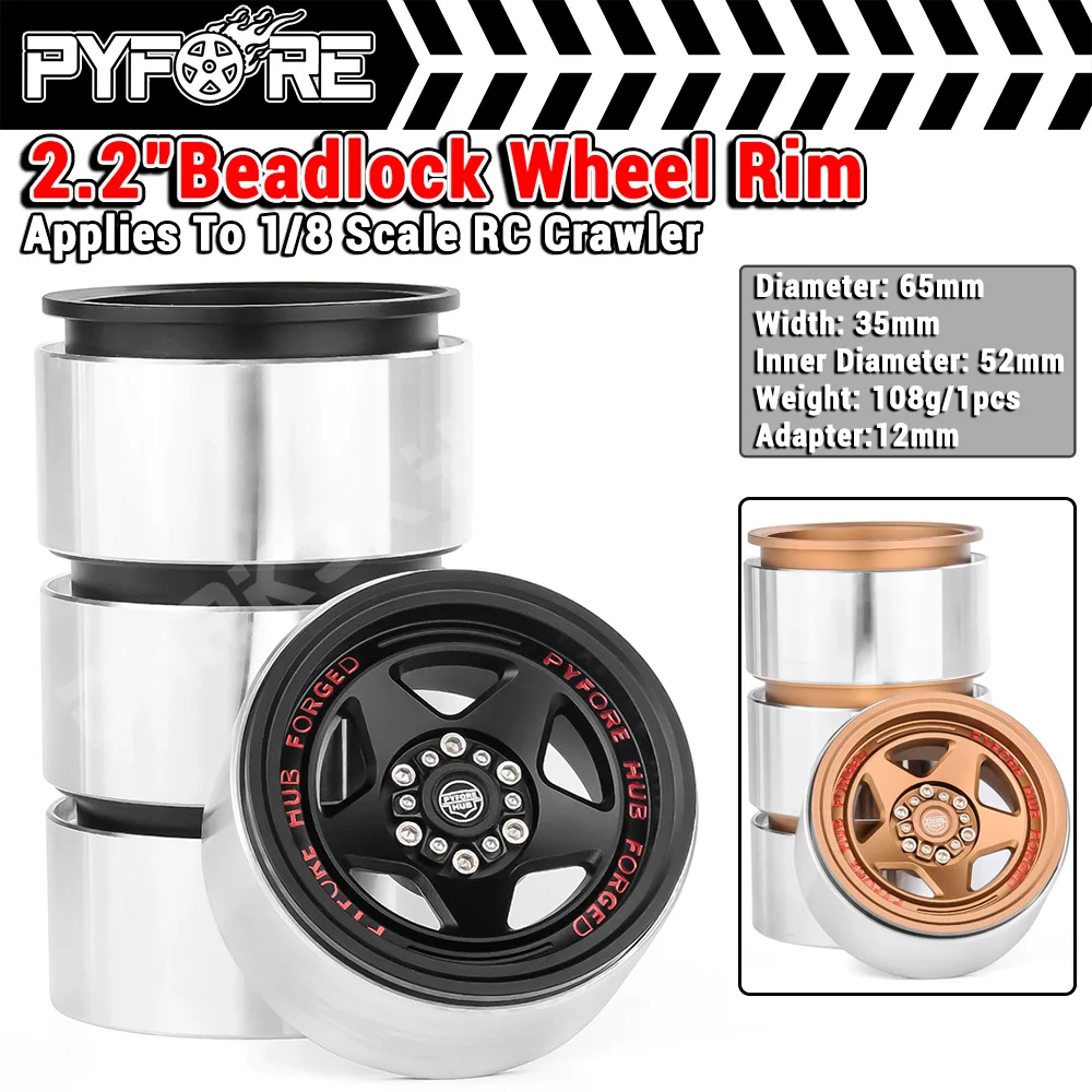 PYFORE 2.2‘’ Beadlock Climbing Metal Wheel Rim Hub Tires 65x35mm Adapter 12mm for 1/8 RC Car Crawler Accessories
PYFORE 2.2‘’ Beadlock Climbing Metal Wheel Rim Hub Tires 65x35mm Adapter 12mm for 1/8 RC Car Crawler Accessories