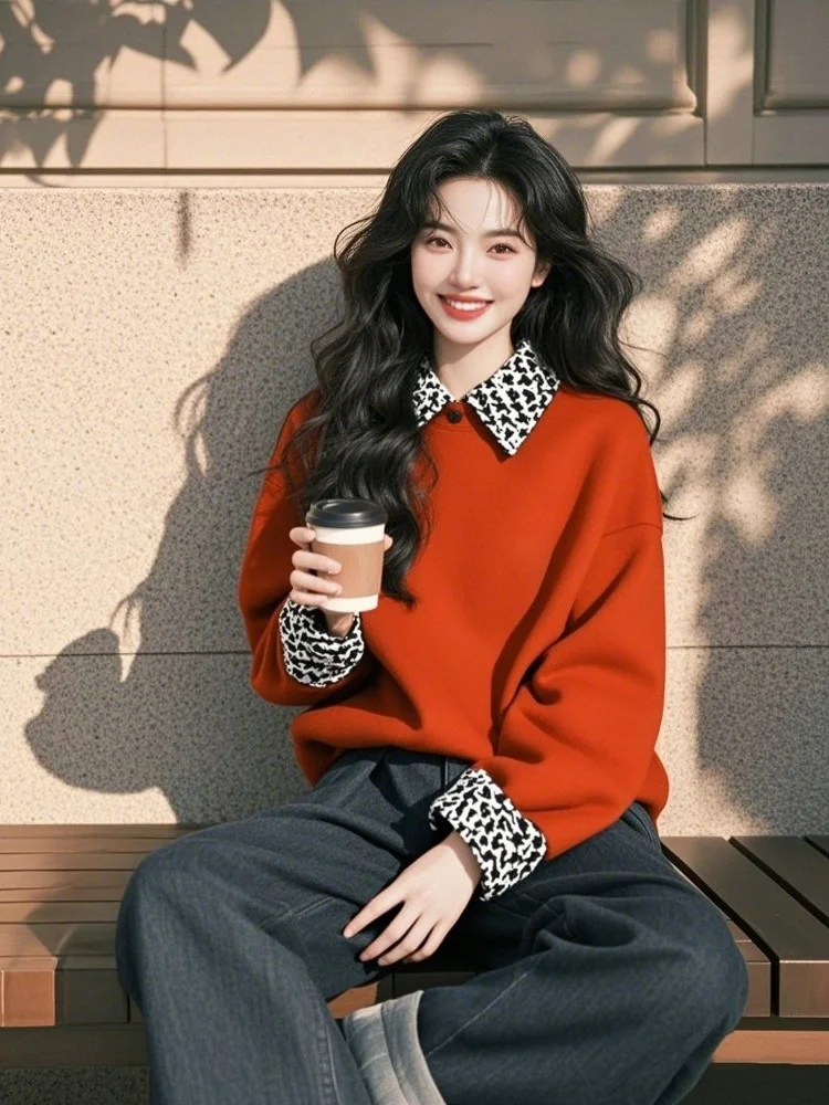 Retro Lazy Style Women's Loose Sweatshirt Spring New Korean Version Fake Two-Piece Personality Splicing Casual Top
Retro Lazy Style Women's Loose Sweatshirt Spring New Korean Version Fake Two-Piece Personality Splicing Casual Top