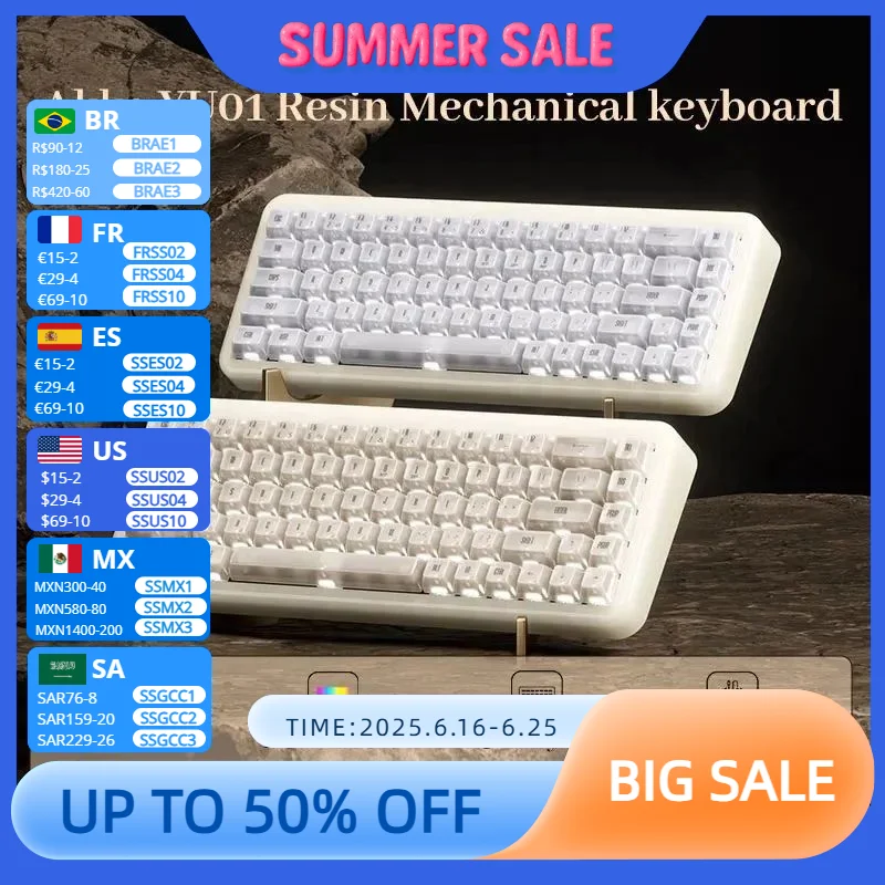 Akko YU01 Механическая клавиатура из смолы с поддержкой VIA 65% RGB-подсветки с возможностью горячей замены BT5.0/2.4G Беспроводная и проводная игровая клавиатура Type-C
Akko YU01 Механическая клавиатура из смолы с поддержкой VIA 65% RGB-подсветки с возможностью горячей замены BT5.0/2.4G Беспроводная и проводная игровая клавиатура Type-C